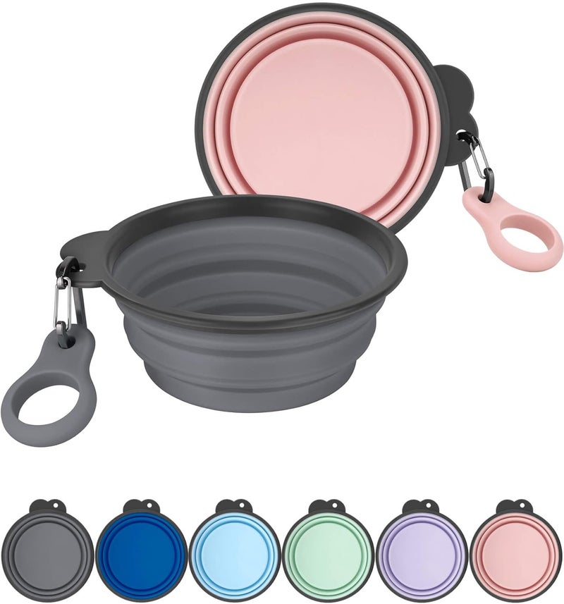 AONKEY Collapsible Dog Bowls with Bottle Carrier, 2 Pack Travel Dog Water Bowl Upgraded Carabiner, One-Piece Molded Rim No Fall Off or Crack, Foldable Silicone Portable for Pets Walking Hiking 15oz - Image 1